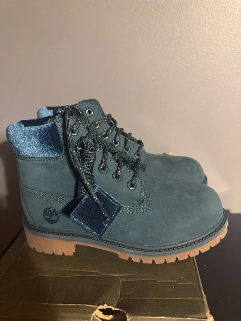 Timberland Kids Teal Nubuck Boots with Tan Sole